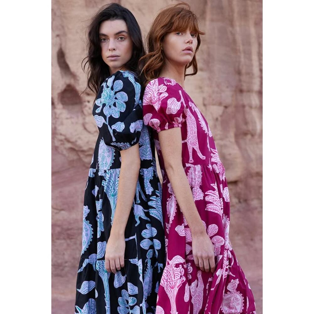 OLIPHANT Puff Sleeve Maxi Midi Dress Magenta Lamu Red Pink Tuckernuck XS - Picture 2 of 8